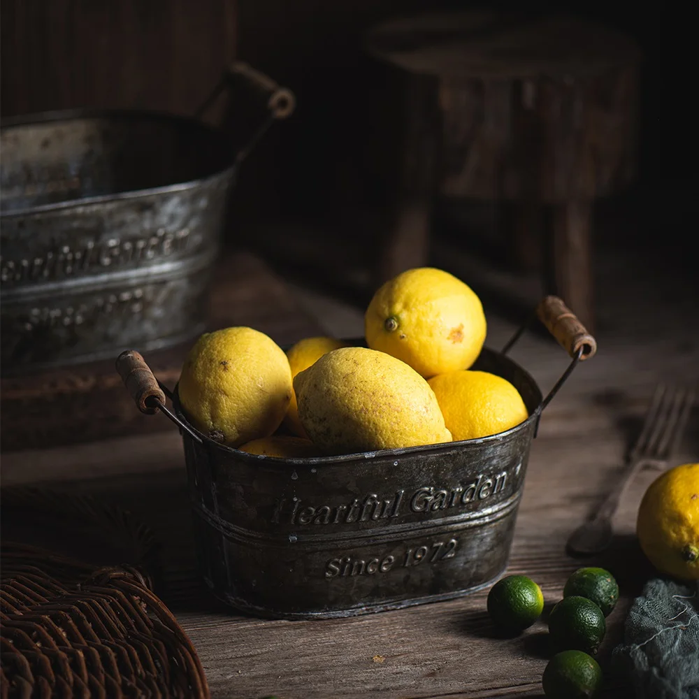

Vintage Country Metal Storage Basket Distressed Iron Kitchen Home Desk Decoration Fruit Bread Garden Flower Plant