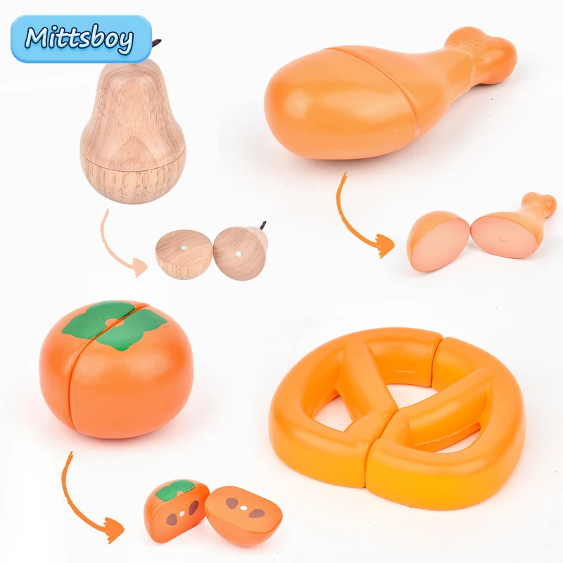 

1Pcs Wooden Magnetic Chechele Montessori Simulation Play House Fruit Persimmon Pear Wooden Educational Toys For children Gifts