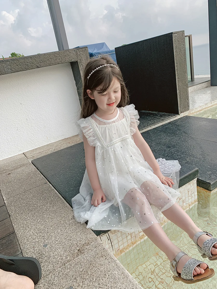 

2021 Girls Summer Round Neck Mesh Princess Dress Kids Dresses for Girls