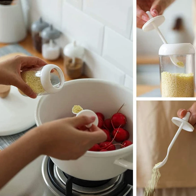 

Spice Pots,Salt Sugar Spice Container,Transparent Kitchen Round Spice Jar with Lid and Spoon (2 Gray,2 White)