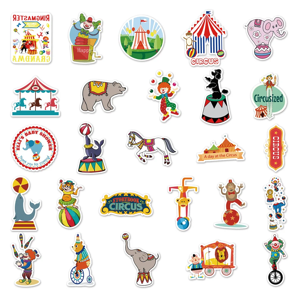 10/30/50 Uds circo pegatina de Graffiti de dibujos animados lindo ni&ntilde;os para&iacute;so monopat&iacute;n DIY taza de agua pegatina para maleta venta al por mayor-5
