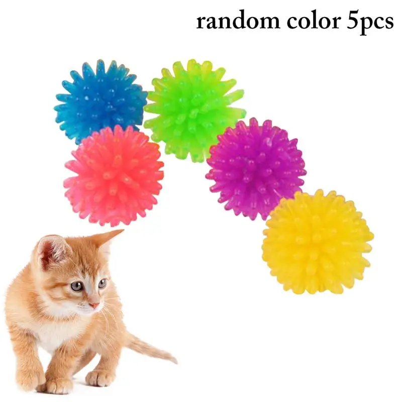 

5PCS Rubber Cat Chewing Toy Mini Spiky Ball Elastic Kitten Teething Toy Cat Interactive Toy Pet Toy For Puppy Cats Random Color
