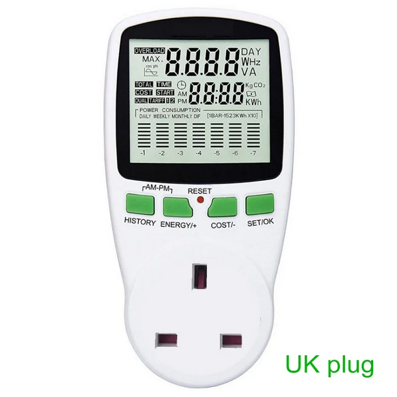 UK Plug Цифровой ваттметр интеллигентая(ый) разъем ЖК энергии метр электричества кВтч Мощность М ЕС Au измерительный выход Мощность программное средство анализатора - Цвет: UK Plug