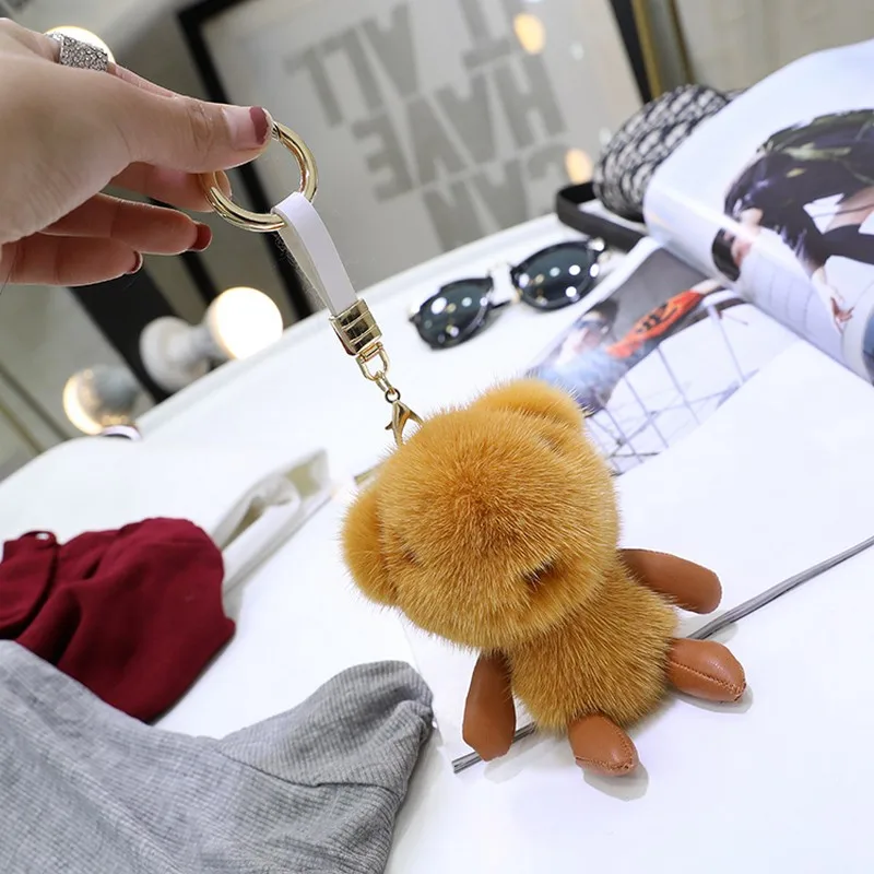 Новинка 2019 брелок из меха норки маленький Медвежонок меховая сумка кулон кожаные