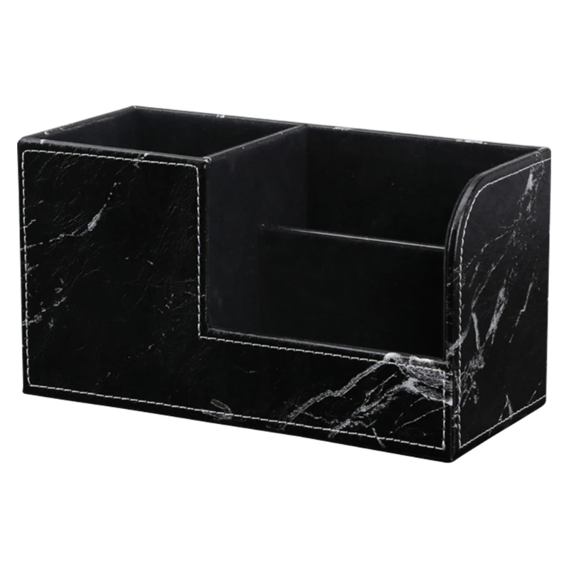 

Black Marble Leather Desk Stationery Organizer Pen Pencil Holder Mobile Phone Remote Control Storage