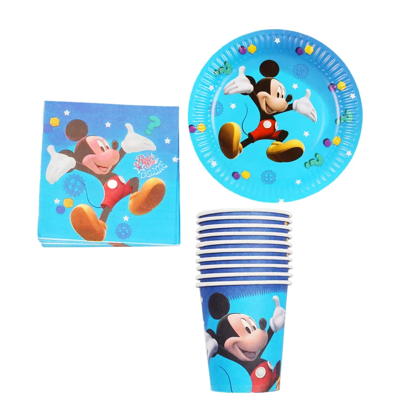 Mickey 40 шт./партия, мультяшный единорог, бумажная тарелка+ бумажные чашки+ бумажные салфетки для 10 человек, мультяшный единорог, детский день рождения - Цвет: Mickey