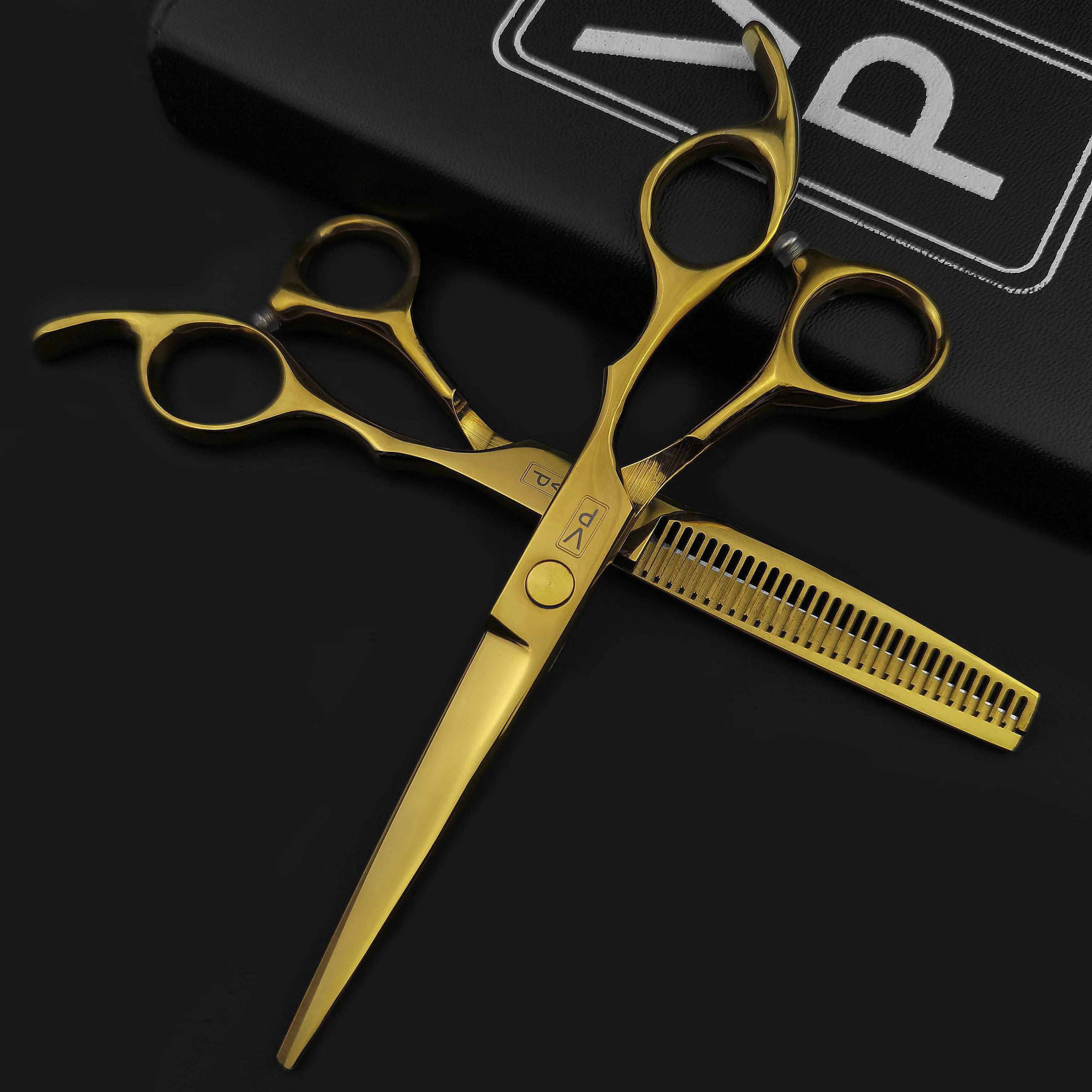 

6 Inch 440C Japane Steel Professional Haircut Hairdressing Scissors Barber Shop Thinning Scissors Salon Barbershop Golden Set