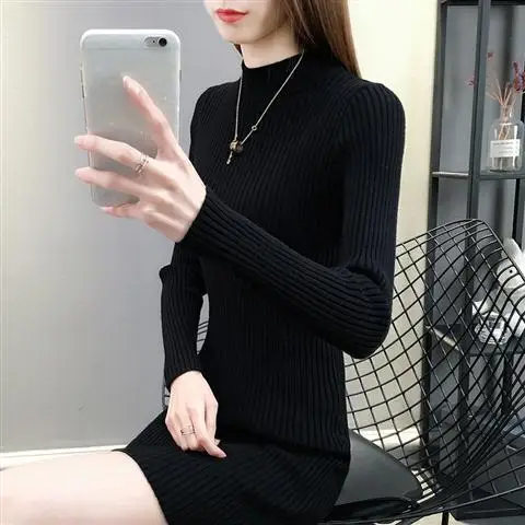 

2020 New Autumn Winter Women Casual Solid Knitted Turtleneck Sweater Soft Jumper Fashion Slim Femme Elasticity Pullovers X425