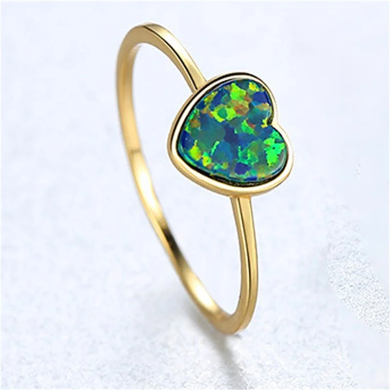 Bague Ringen Trendy Pure Silver 925 Jewelry Ring for Women Charms Heart Shaped Opal White Blue Green Opening Adjust Rings Party | Украшения