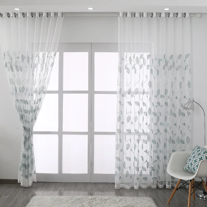 

Simple Nordic Ins Leaf Embroidery Curtains for Living Dining Room Bedroom Study Partition Balcony Gauze Curtain Gauze Bay Window