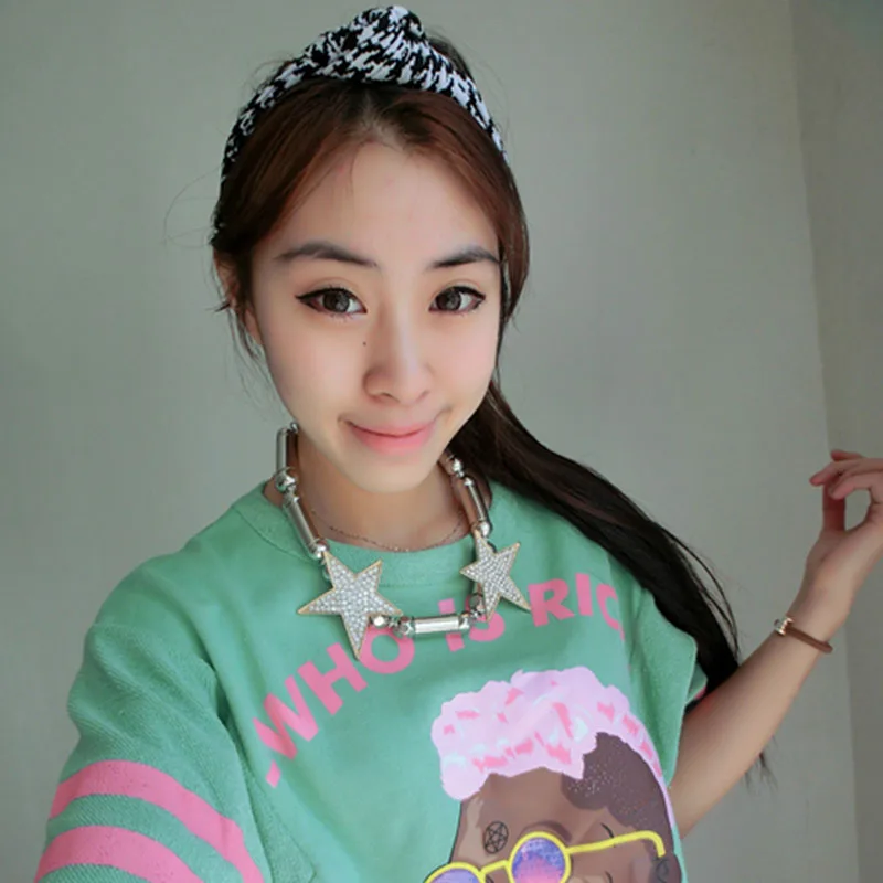 J17320 Good stretchy 100% cotton new fashion lady hair headband houndstooth printed knot accessories for women |