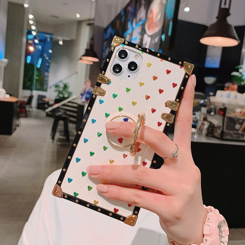 Роскошный чехол для телефона с Пчелой для iPhone 11 Pro X XR XS Max 8 7 Plus, квадратная Лазерная крышка с сердцем для samsung Galaxy S9 S10 Plus Note 10 Pro - Цвет: White3
