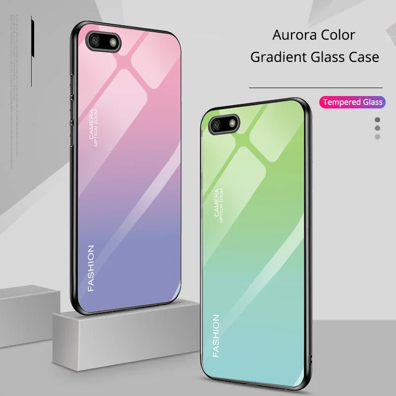Градиентное закаленное стекло чехол для Huawei Honor 7S противоударный 7A 5 45