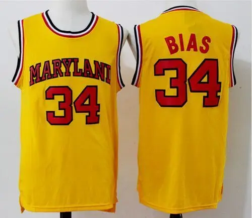 

Mens 34 LEN BIAS MARYLAND BASKETBALL JERSEY Embroidery Stitches Top Quality Stitched embroidery