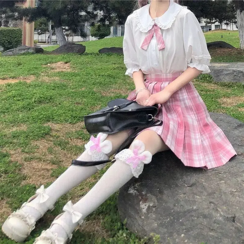 

Y2k Princess Style White JK Blouse Women Summer 2021 Chiffon Button Up Collar Shirt Kawaii Tops Clothes for Girl