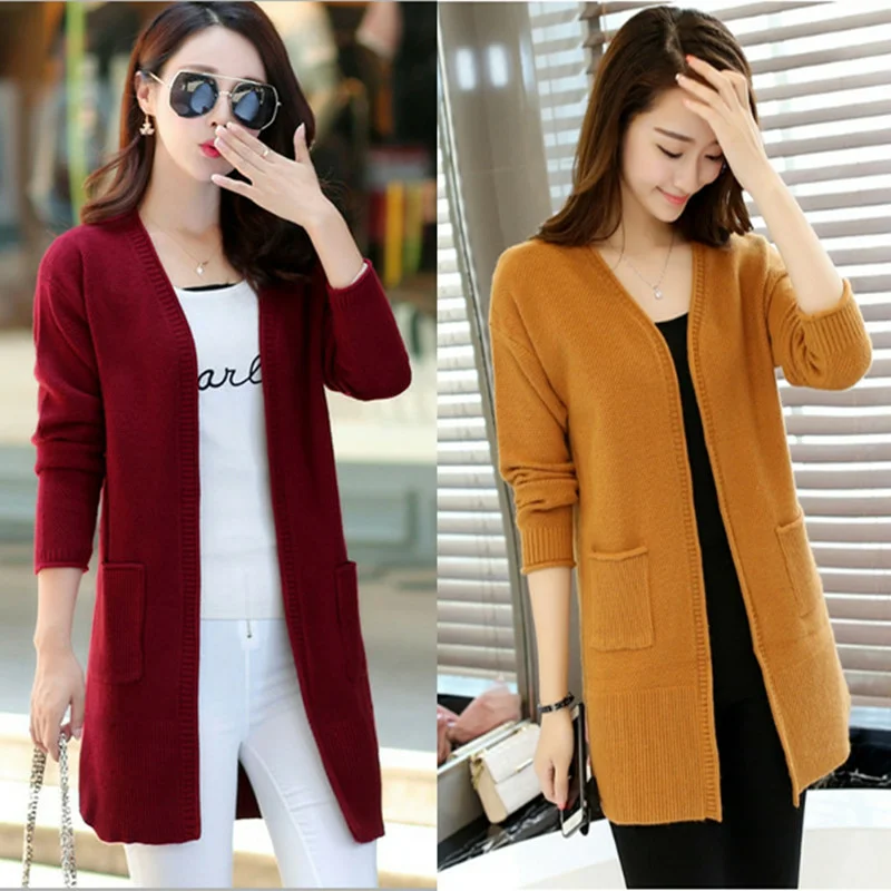 2020 Autumn Winter knitted Cardigan Women Sweater Coat Long Sleeve Casual Coats female Korean Loose Sweater Cardigan Women Tops