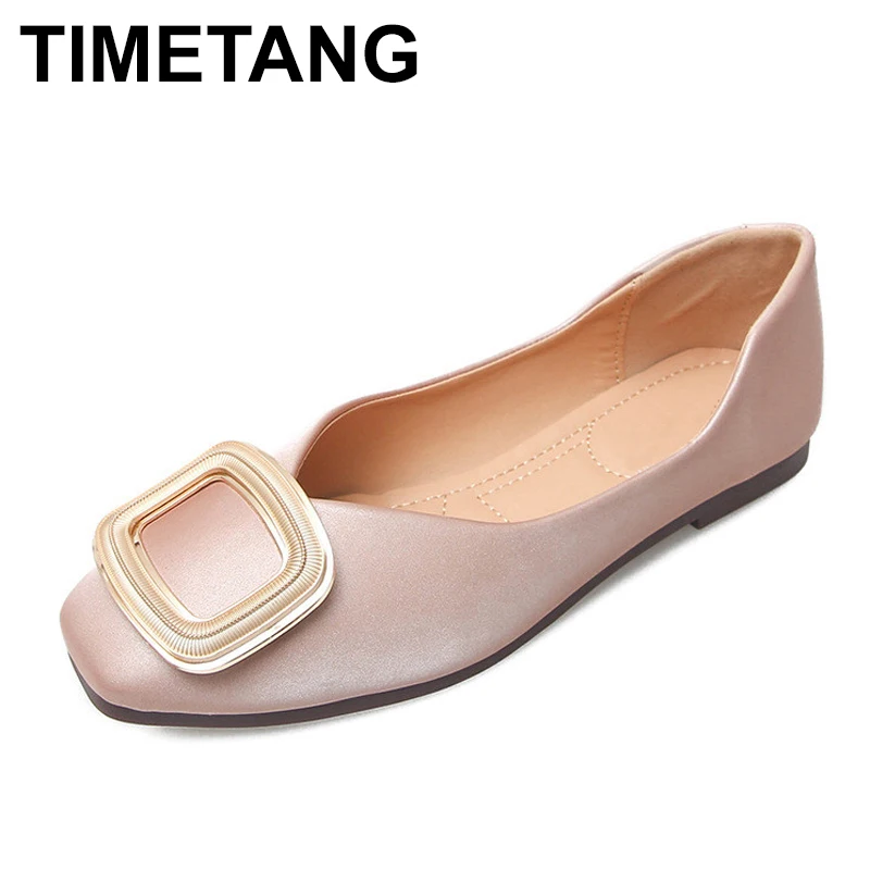 

TIMETANG Size 33-43 Women Elegant Silk Solid Colors Flats Shoes Female Sqaure Buckle Shoes Woman Flat Heels Shoes Ladies Career