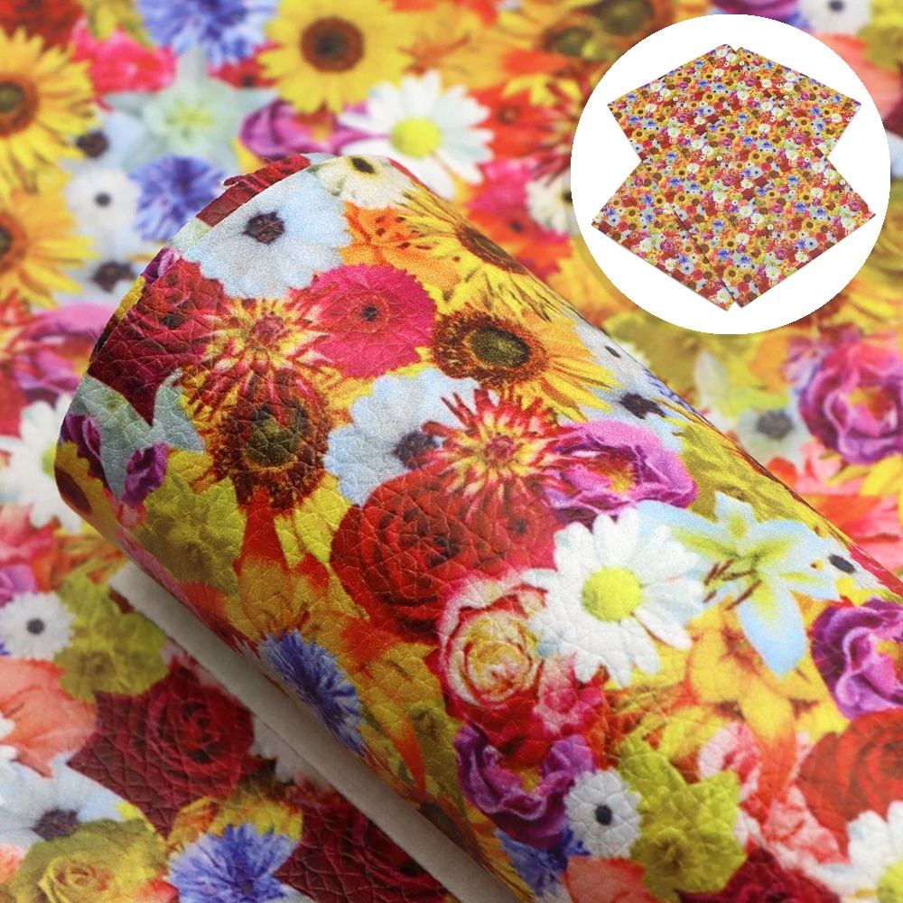 

20*33cm Flower Printed Lychee Grain Faux Leather Sheet Leatherette Upholstery DIY Hairbows Earring Home Textile,1Yc11248