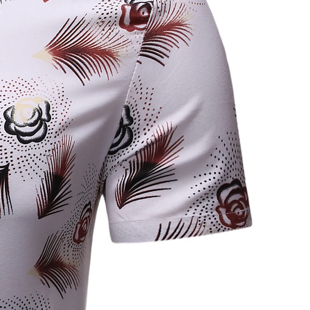 

2021 Shirt Men's Business Style Casual Fashion Feather Flower Print Lapel Short-sleeved Shirt Mnnershirts