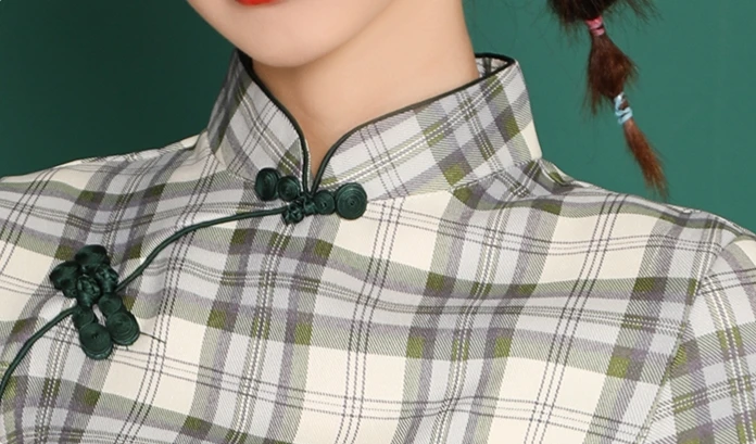 

Chinese style summer dress vintage daily dresses stand frog vestidos woman dress plaid dress women slit dresses for women 2020