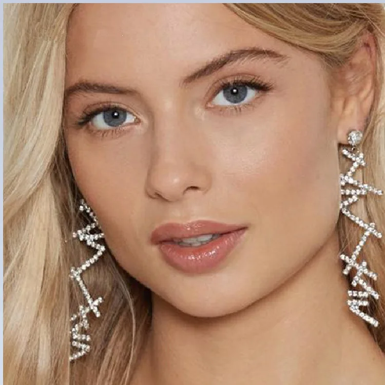 

Versatile irregular geometry retro net red Earrings Diamond Long Earrings 925 silver needle cold wind Earrings women's Earrings