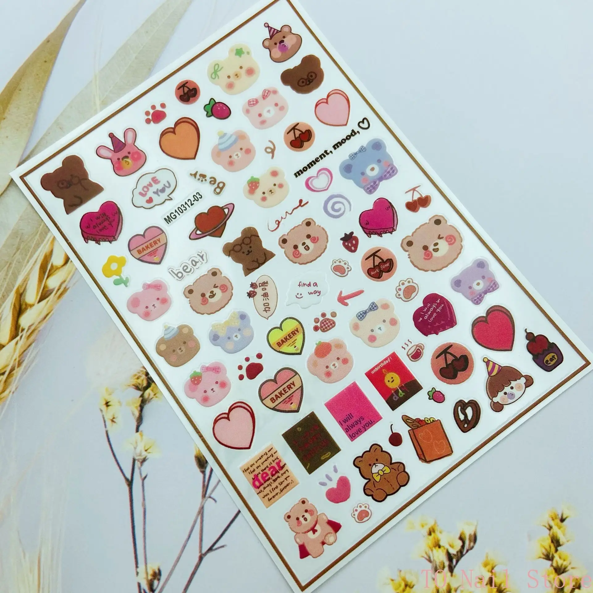 

1PCS Classic 3D Nail Stickers Multicolor Peach Heart Cute Bear Flamingo Design Nail Art Accessories Fashion Nail Stickers