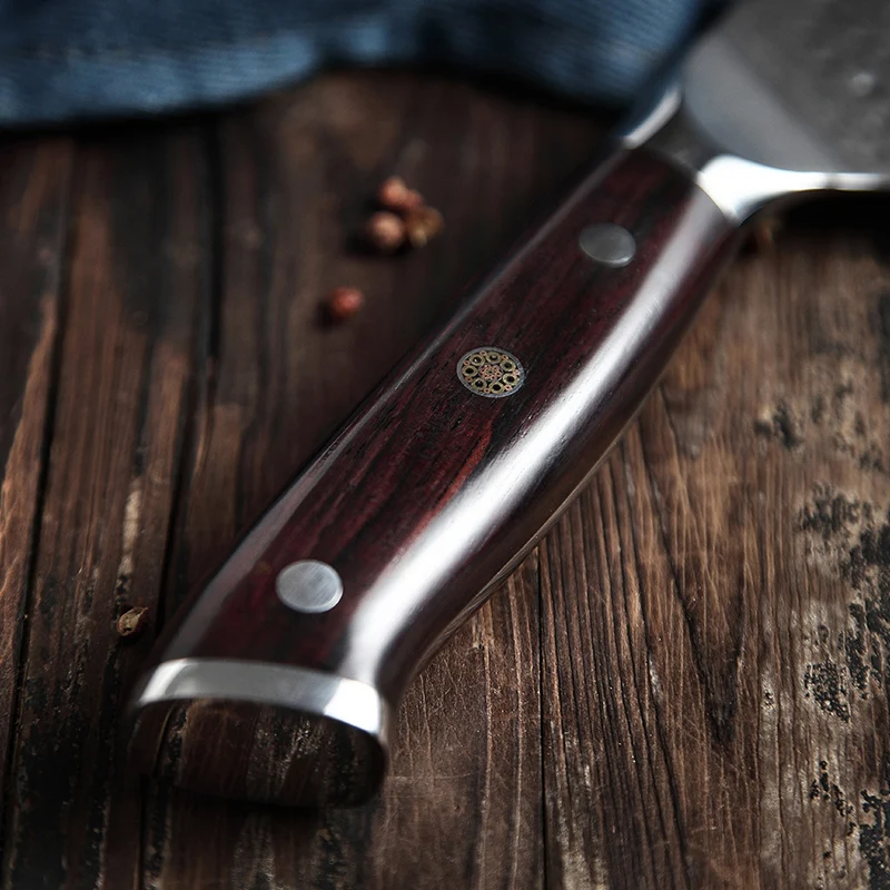 HEZHEN 7 дюймовый Мясницкий накири кухонные ножи из высокоуглеродистой дамасской