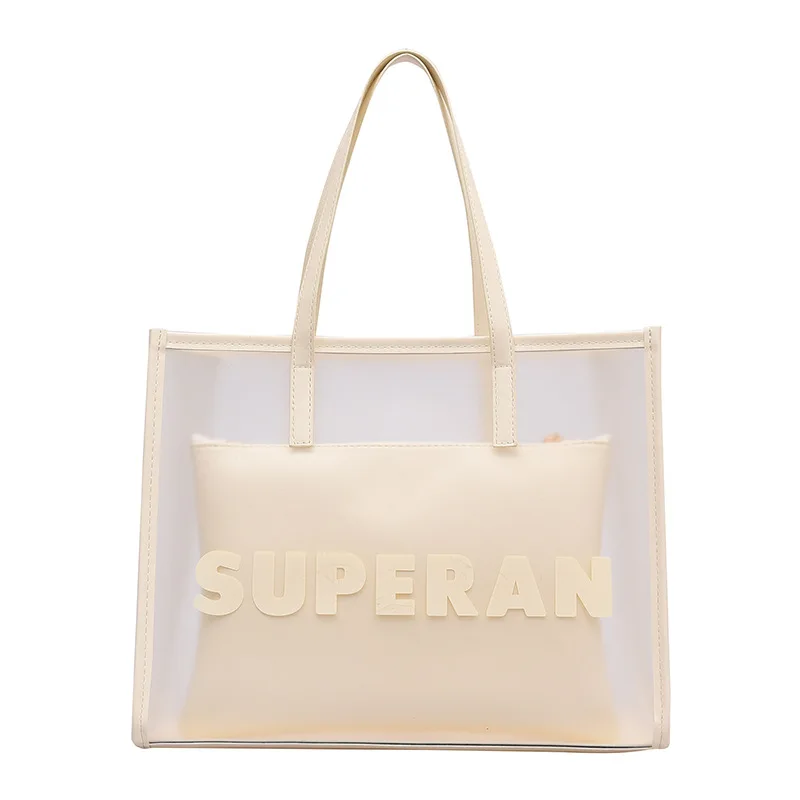 

High Quality Large Capacity Fashion Letter Bag Jelly Transparent Handbag 2021 New Summer Ladies Shoulder Bag Casual Tote Bag