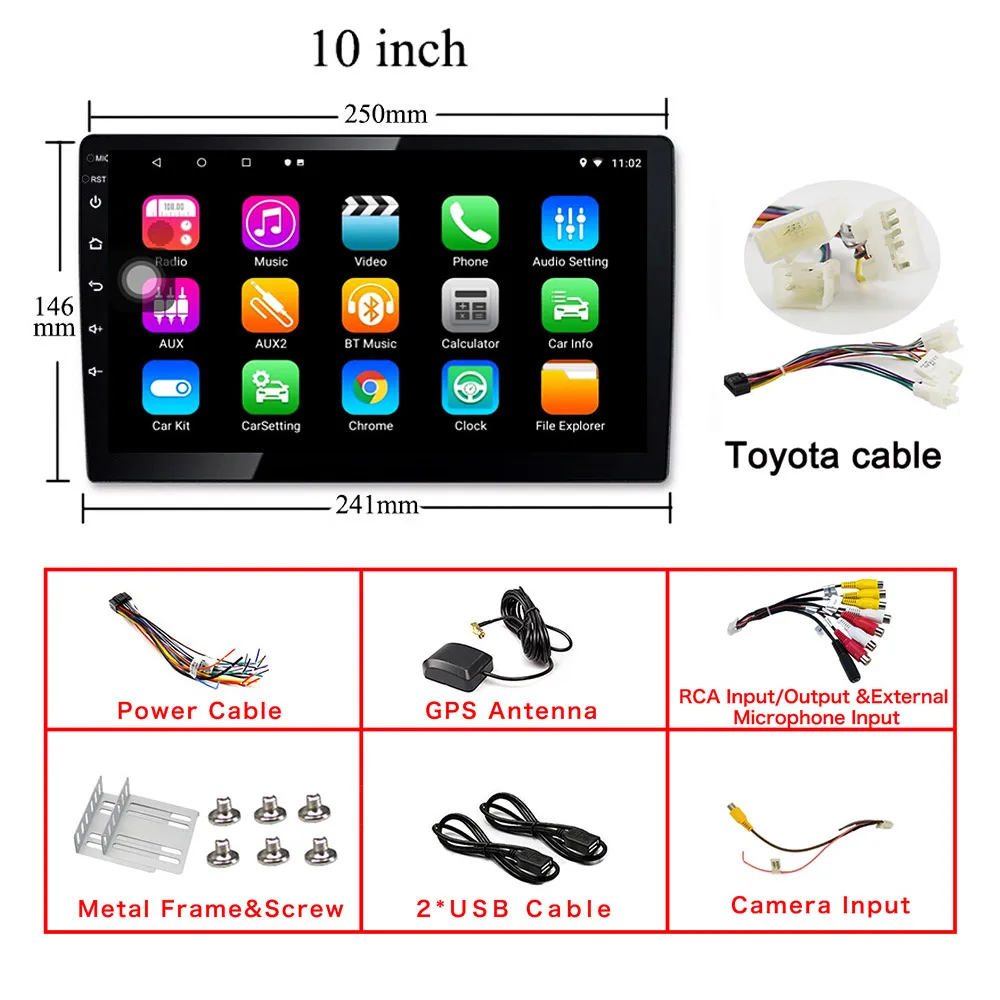Toyota 10 inch 9 10 дюймов Android 8,1 DAB gps навигация Авторадио Мультимедиа dvd-плеер Bluetooth wifi MirrorLink OBD2 Универсальный 2Din Автомагнитола - Цвет: Toyota 10 inch