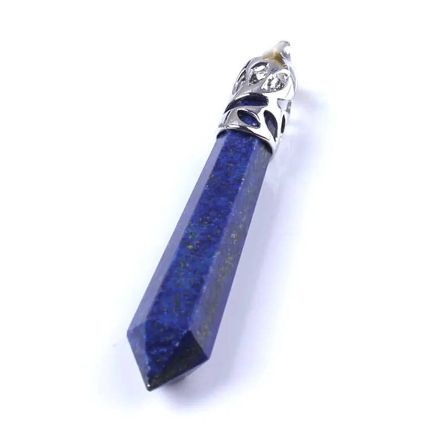 KFT покрытый серебром натуральный Lapis Lazuli камень Шестигранная Призма маятник