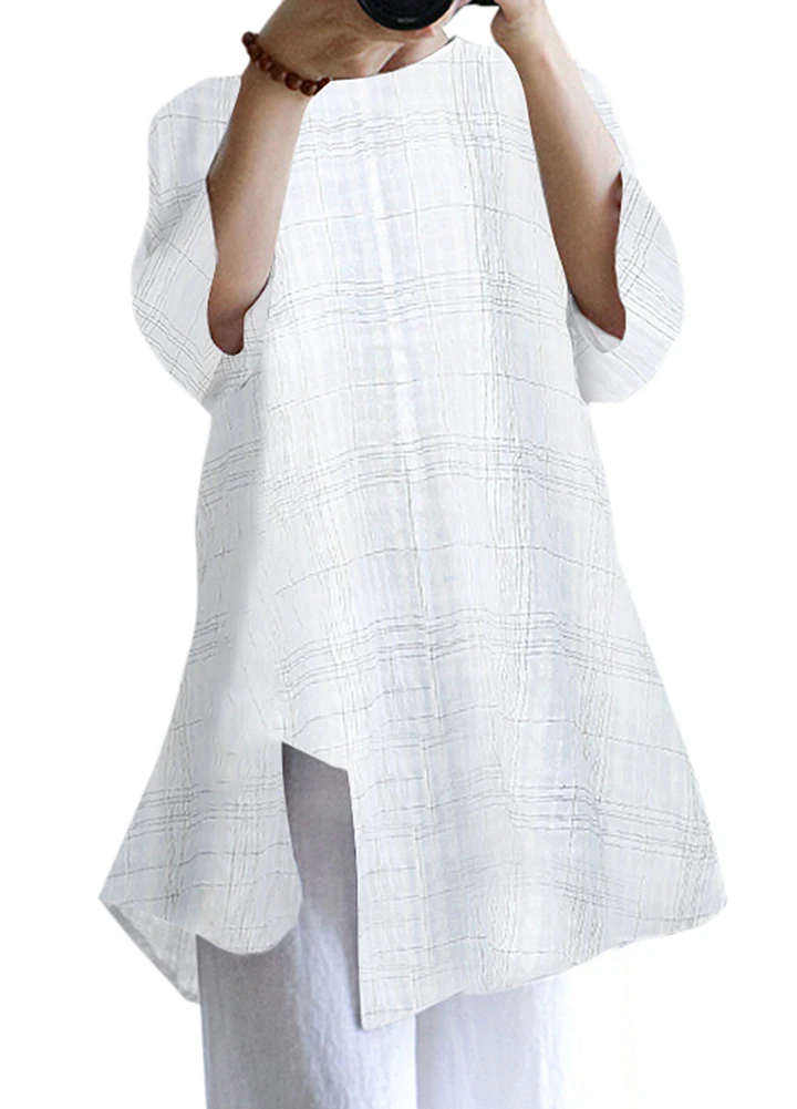 Винтажное женское платье большого размера свободное в клетку Длинная блузка с