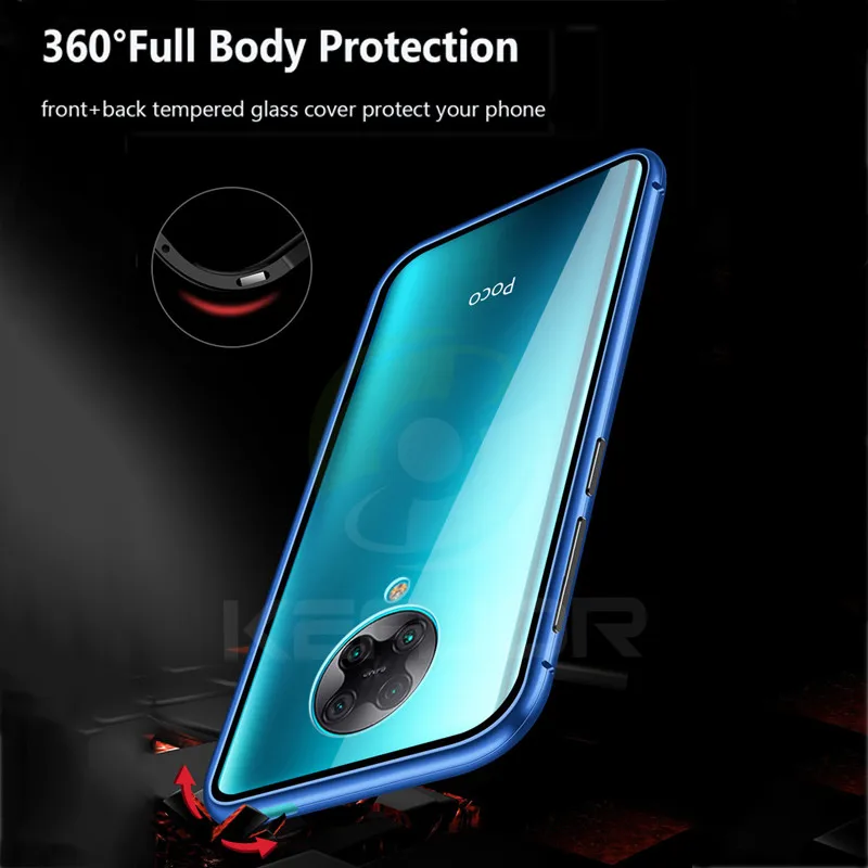 Металлический магнитный адсорбционный чехол для Pocophone F2 Pro двухсторонний из