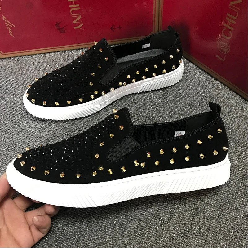 

Мужские Роскошные модные вечерние туфли для ночного клуба из коровьей кожи без застежек рандомная обувь на плоской платформе Лоферы мужски...