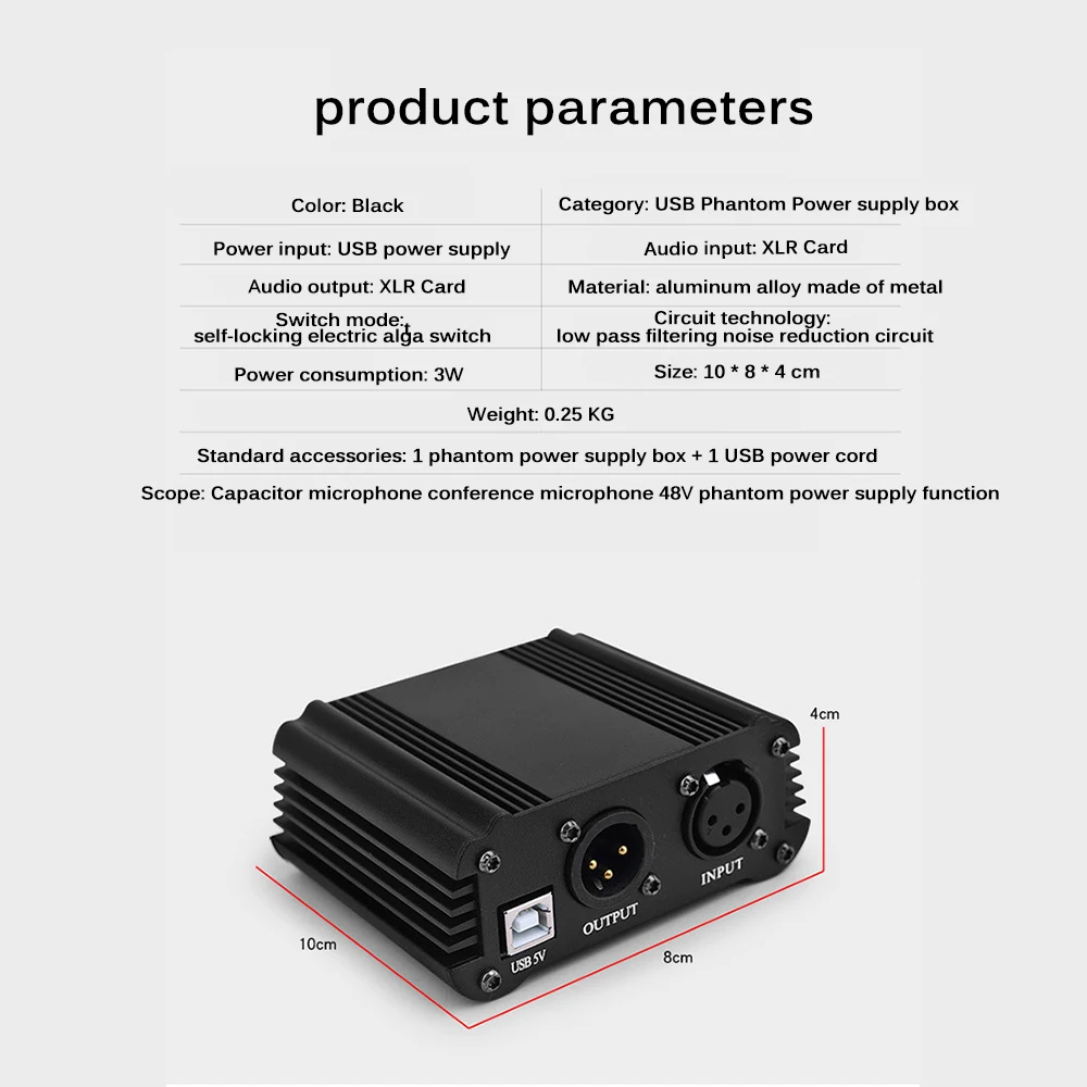 

USB Power Interface DC 5V Microphone Dedicated Power Supply With Two-Meter Male Bus Phantom Power Microphone Power Supply