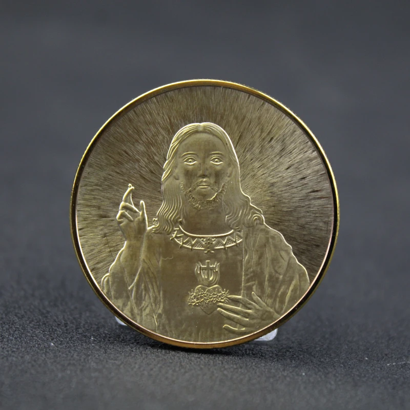 Памятная монета с Иисусом и Богом Золотая коллекция сувенир подарки