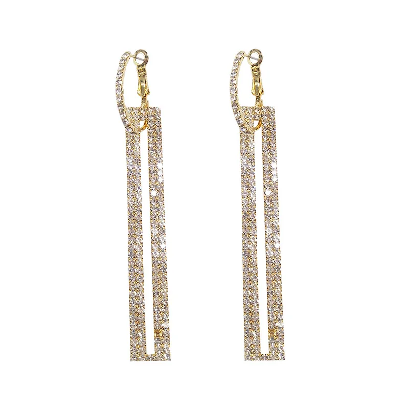 

BY 925 silver needle American fashion exaggeration diamond inlaid Rectangular Earrings Earrings long full diamond earrings