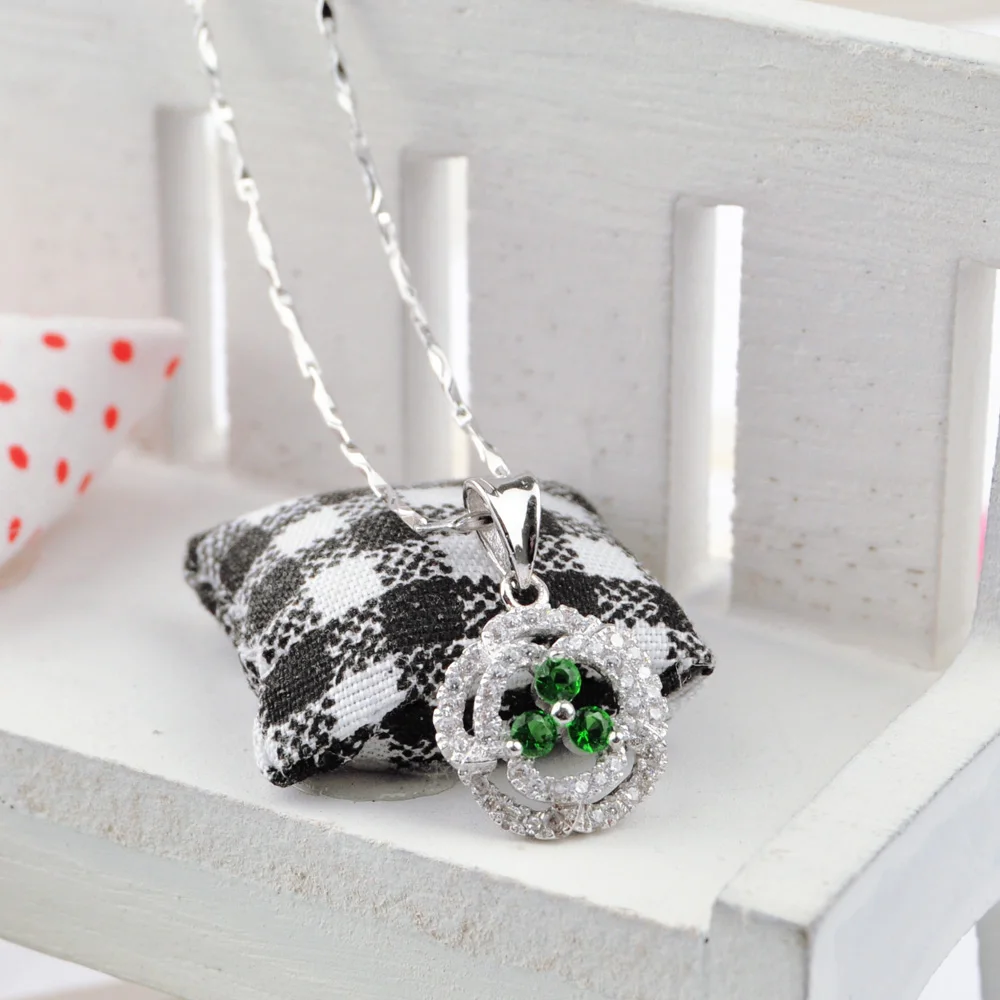 Новое ожерелье из стерлингового серебра S925 с инкрустацией зеленым цирконием