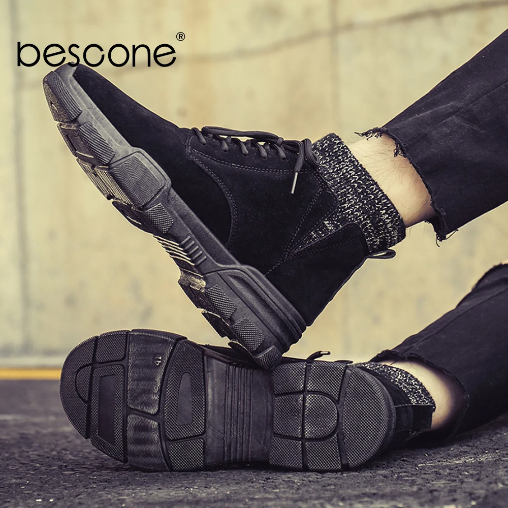 BESCONE/мужские ботильоны с эластичной подошвой классическая обувь на шнуровке