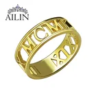 AILIN 18K позолоченные кольца из нержавеющей стали для женщин и мужчин, индивидуальное кольцо с римскими цифрами и датой, индивидуальный подарок, ювелирные изделия, Bague Homme