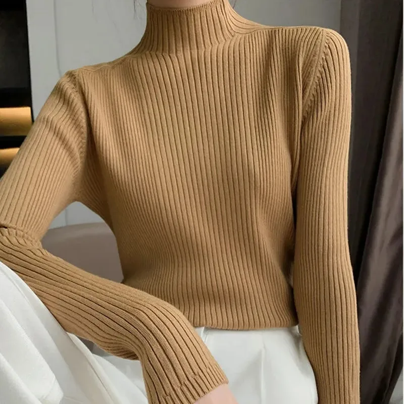 Women Winter O Neck Slim Sweater Ladies Casual Korean Black Turtleneck Pullovers...