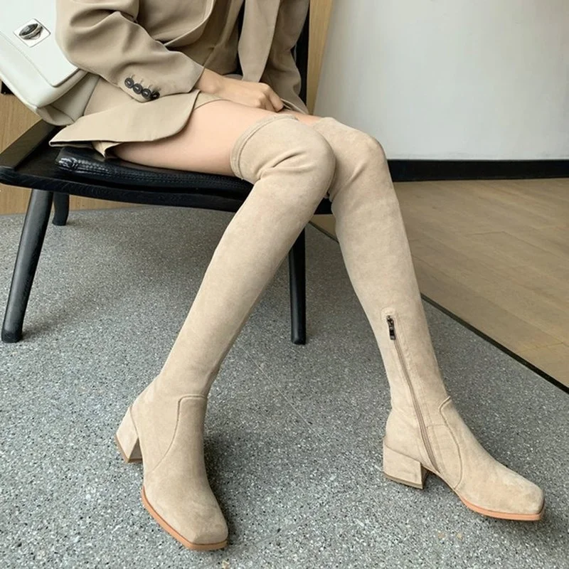 

Over-the-knee Boots Women Autumn/Winter New Womens Single Boots Square Toe Long-tube Slim Boots Thigh High Boots