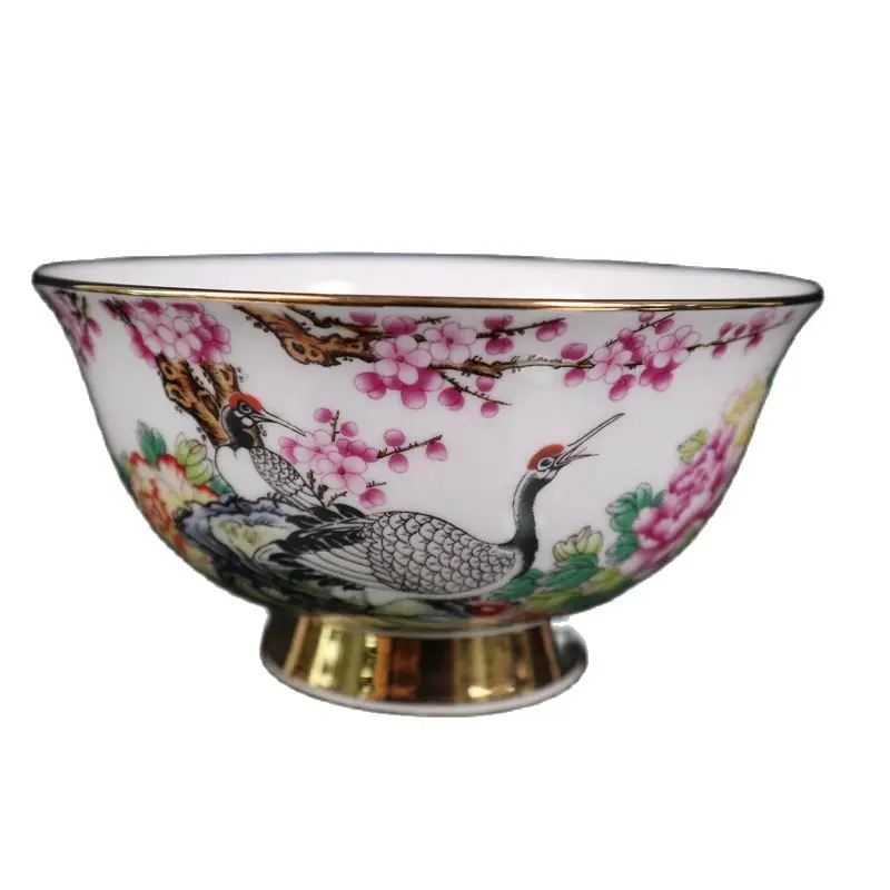 

Chinese Old Porcelain Gold Painted Pink Crane Picture Pattern Big Bowl