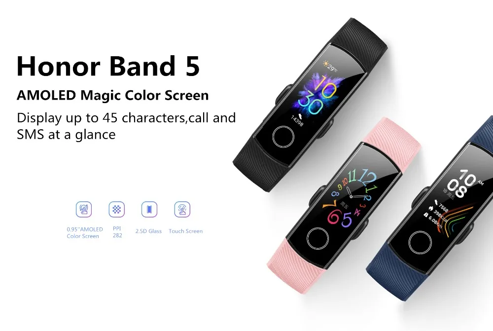 Смарт-браслет huawei Honor Band 4 0,9" Amoled цветной сенсорный дисплей для плавания Honor Band 5i Кнопка сердечного ритма сна
