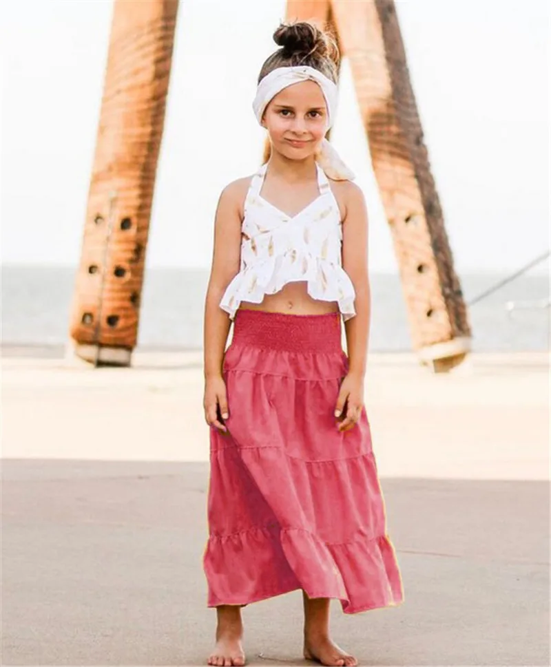 Праздничная длинная Однотонная юбка макси для маленьких девочек|Юбки| |