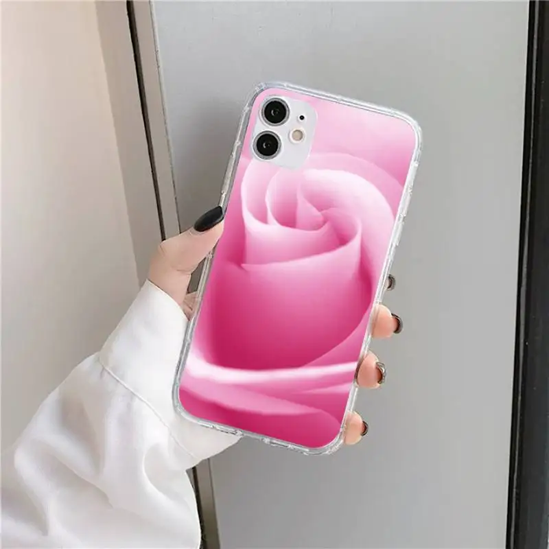 

Pink rose Phone Case Transparent for iPhone 11 12 mini pro XS MAX 8 7 6 6S Plus X 5S SE 2020 XR