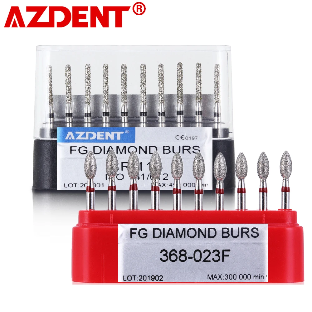 AZDENT 10pcs/Box Dental High Speed Diamond Burs Dentist Super Coarse Diamond Drills Dental Lab Polishing Tools Dia.1.6mm