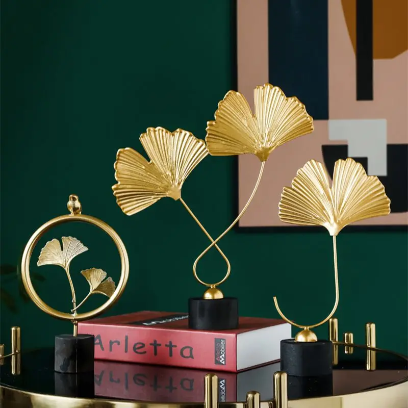 

2021 Creative Home Decoration Ornament For Living Room Nordic Modern Light Luxury Ginkgo Leaf Crafts For TV Desktop Wine Cabinet