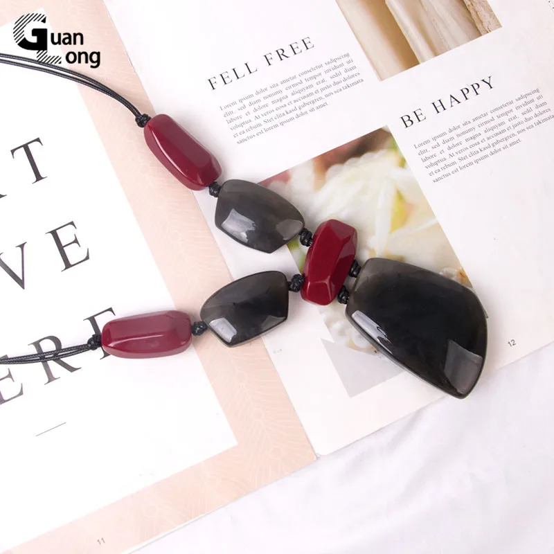 

Guanlong Resin Fashion Long Necklaces for Women Charm Stone Big Pendants Necklace Acrylic Korean Rope Necklace for Girls