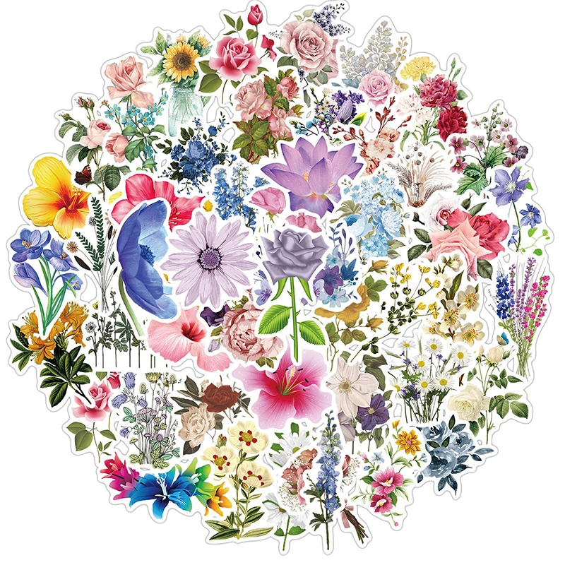 

50PCS Mixed Pretty Flowers Stickers DIY For Bike Travel Luggage Guitar Classic Kid Toy Waterproof Decals Graffiti Sticker Gift