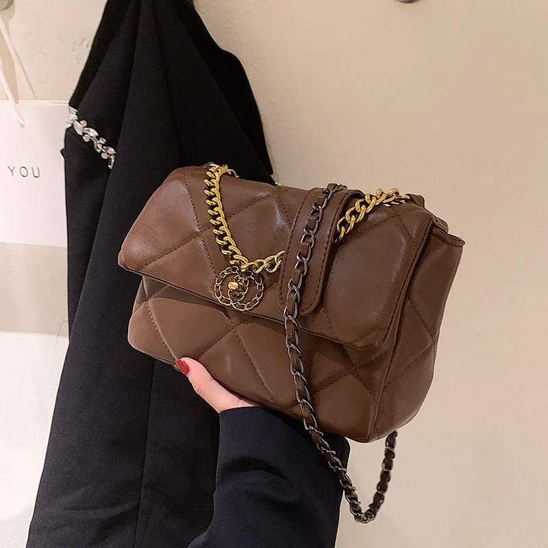 

CGCBAG Vintage Luxury Designe Handbag Women PU Leather Simple Shoulder Bag Female Fashion Exquisite Chain Crossbody Bags Women
